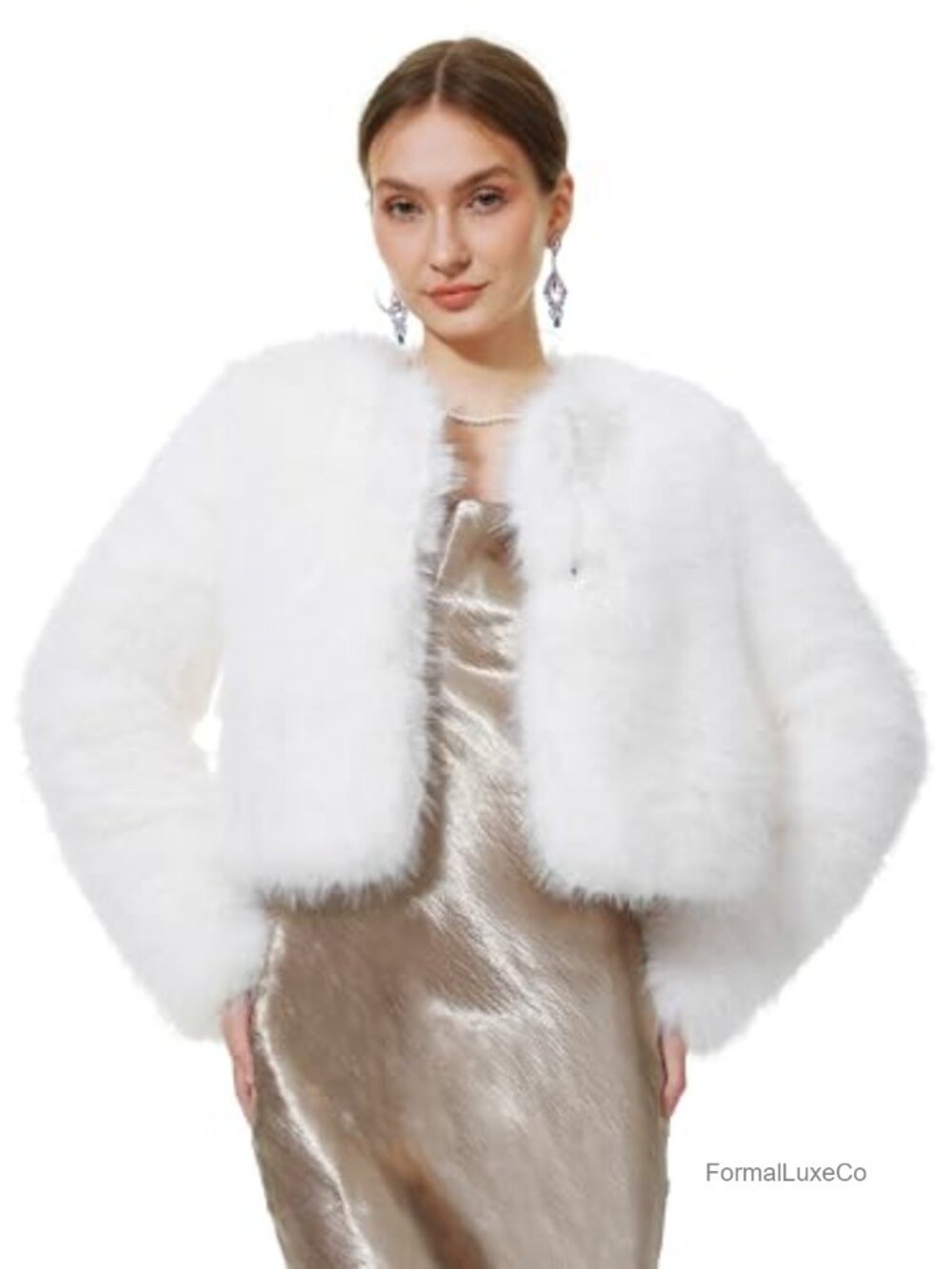 Faux Fur Cropped Fluffy Jacket Long Sleeve Button Winter Coat
